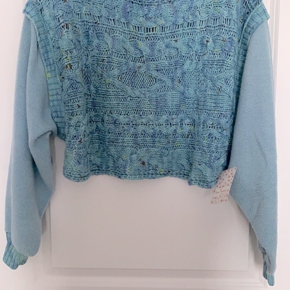 FREE PEOPLE Siren Blue Cable Knit Combo Vest Sweater - Picture 7 of 15